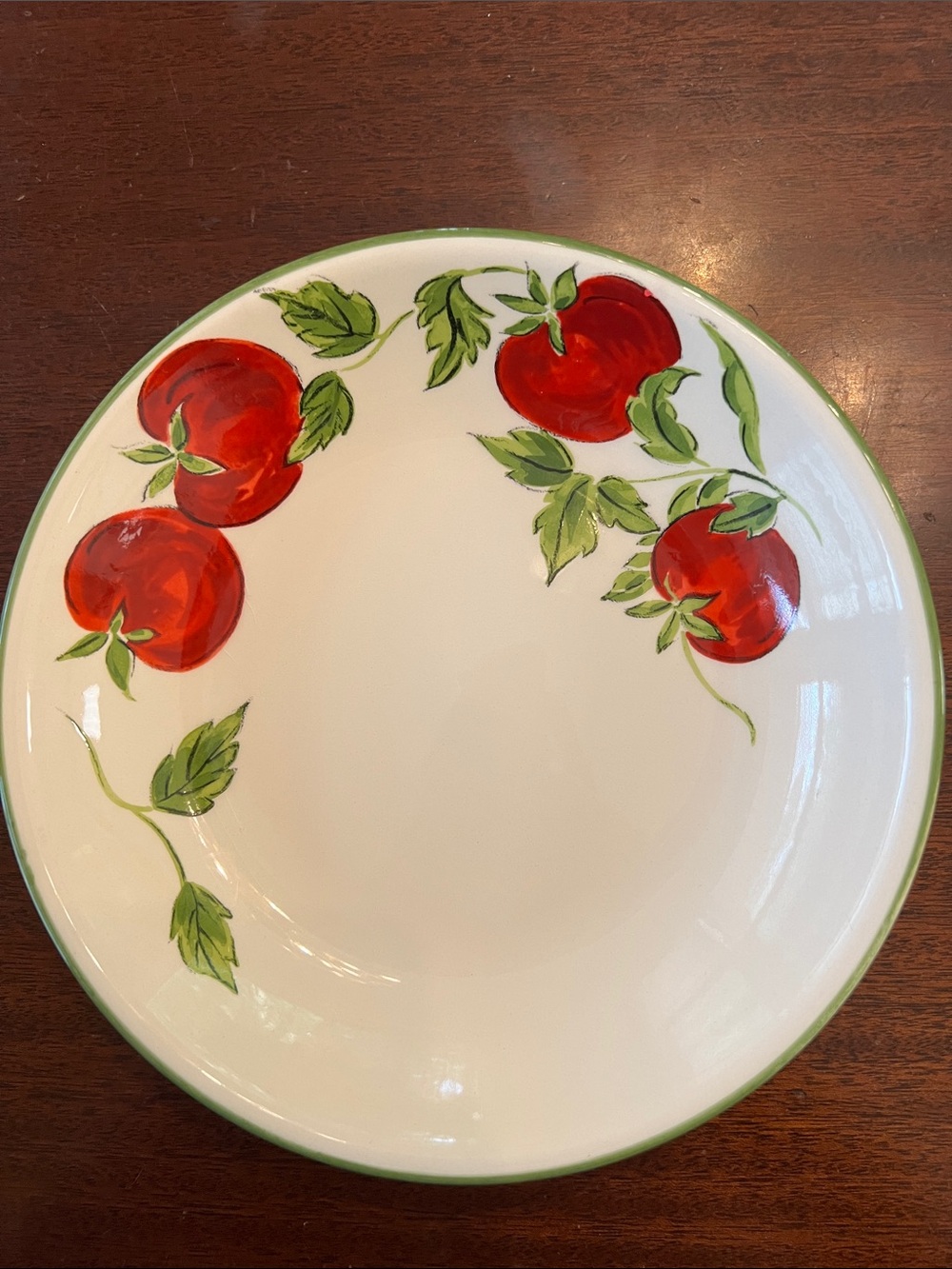Crate&Barrel White Ceramic Hand Painted Pasta Bowl with Red Tomatoes and Leafs